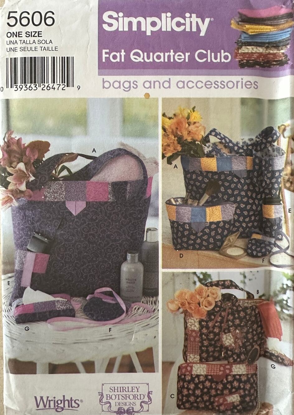 Simplicity 5606 Fat Quarter Club Pattern Bag Accessories Shirley Botsford Design